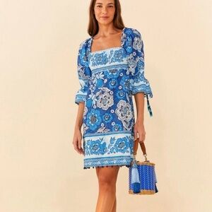 NWT FARM RIO - Full Of Flowers cotton short dress - Blue - Size Small